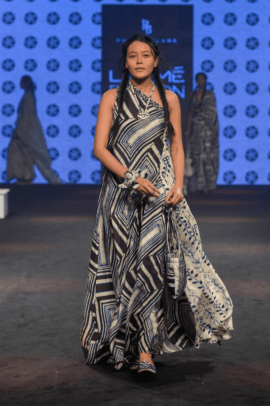 Blue Printed One Shoulder Dress