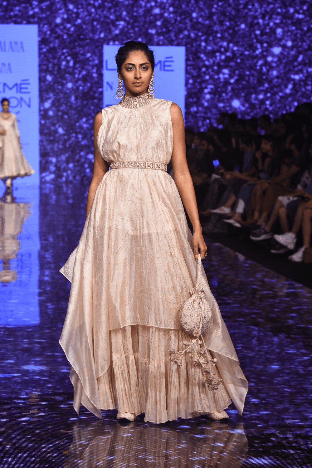 Pink Organza Silk Asymmetric Dress With Sharara & Belt