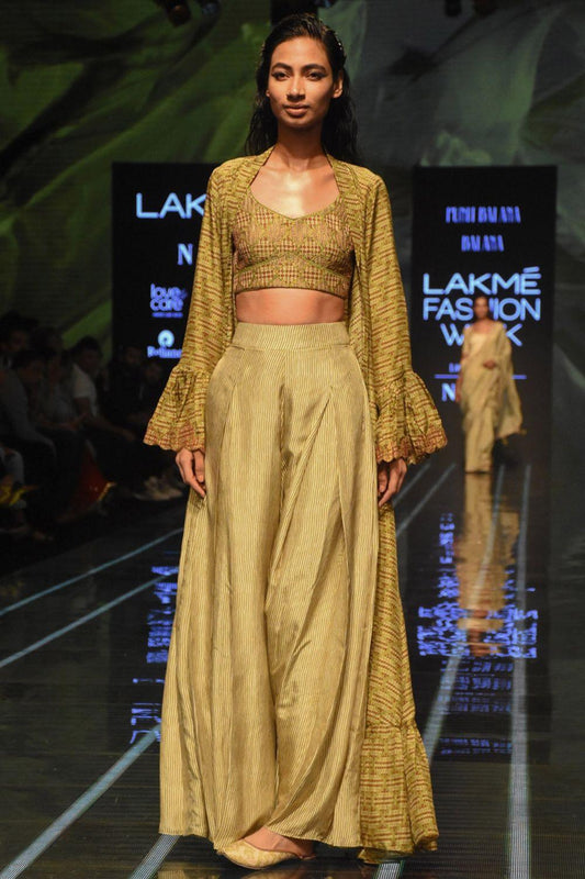 Henna Green Bandhani Bralette With Jacket & Pants