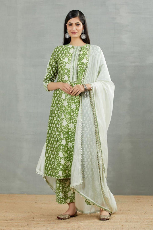 Olive Green Printed Kurta Set