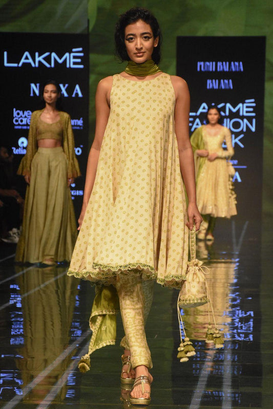 Beige & Heena Green Bandhani Printed Anarkali Set
