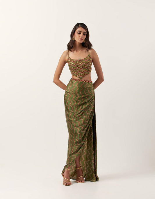 Pickle Green Draped Skirt With Top