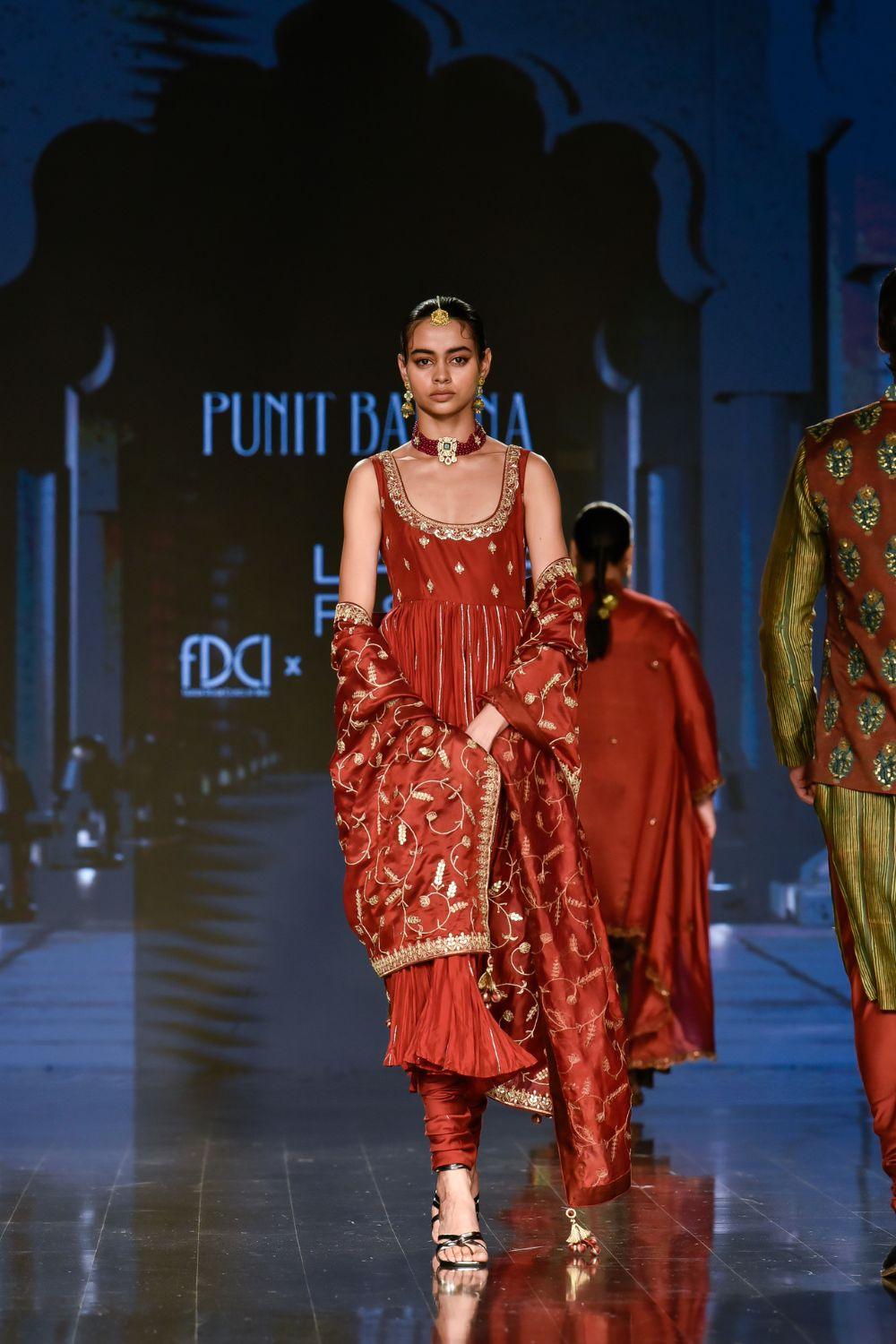 Brick Red Hand Embroidered Anarkali Set
