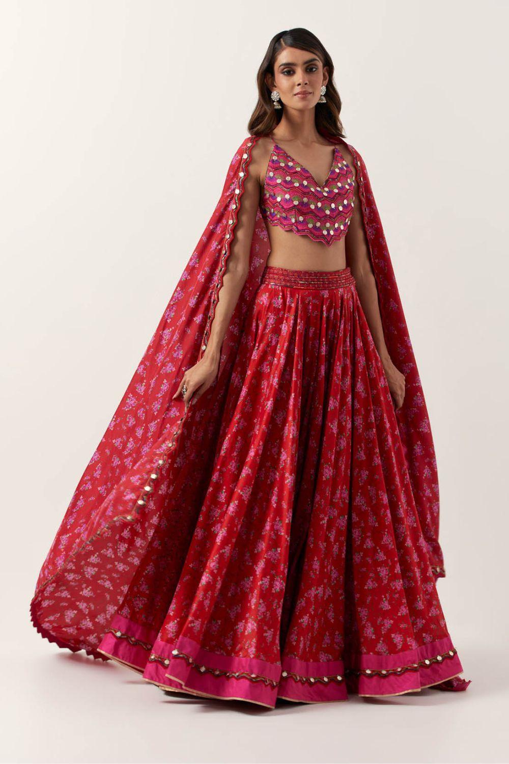Surkh Laal Floral Lehenga  Set