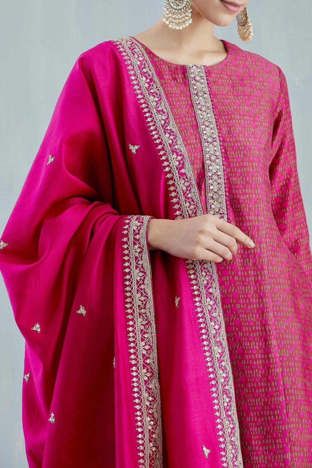 Cherry Red Silk Chanderi Kurta Set
