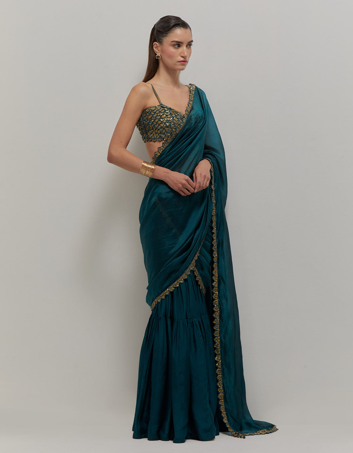 Teal Blue Gharara Saree Set