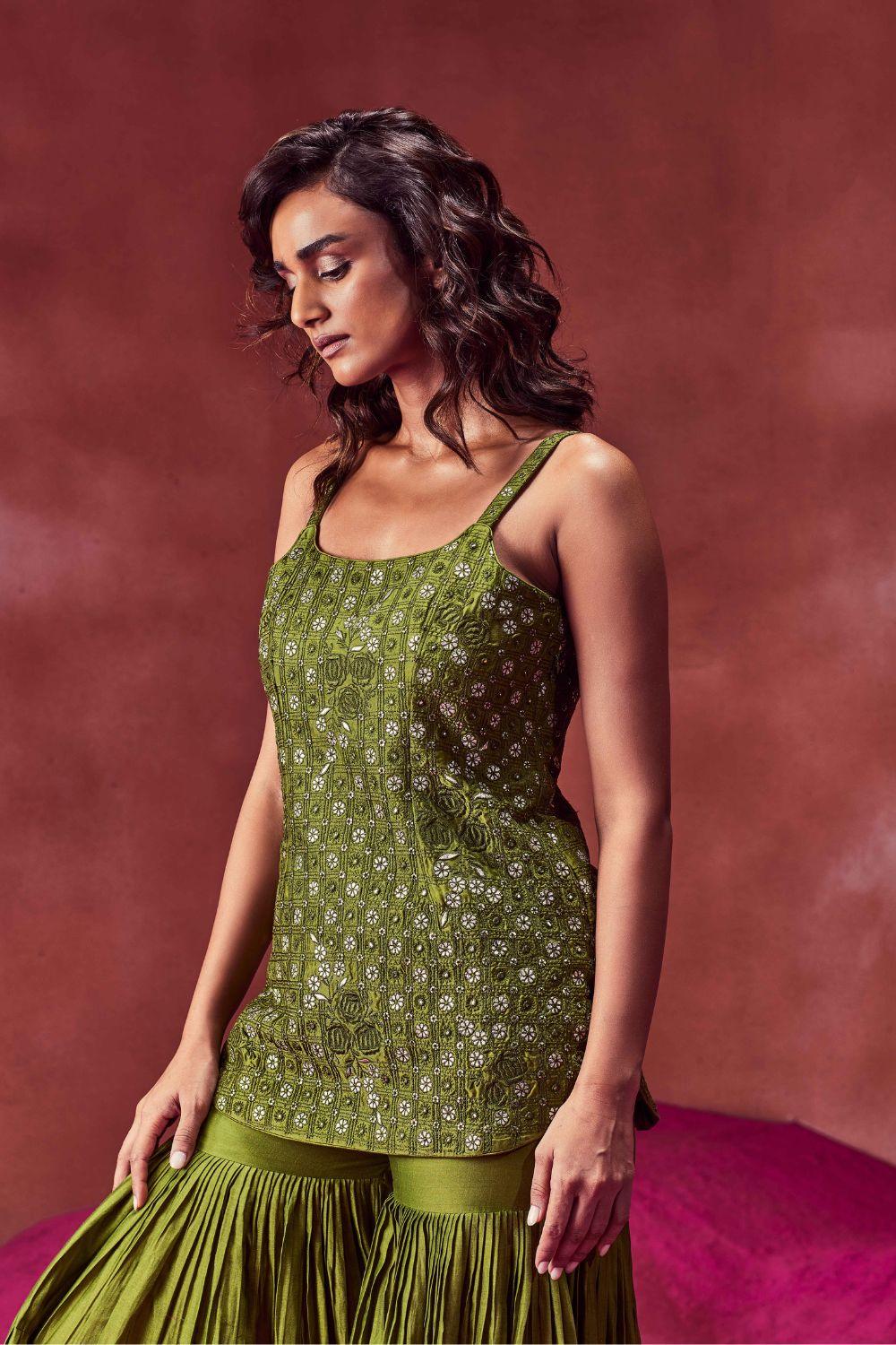 Olive Green Kurti With Gharara Set