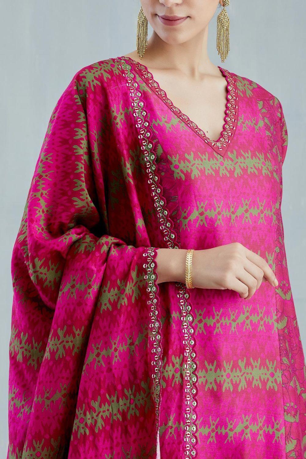 Cherry Red Silk Chanderi Kurta Set