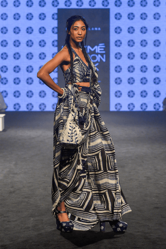 Blue Printed Draped Saree