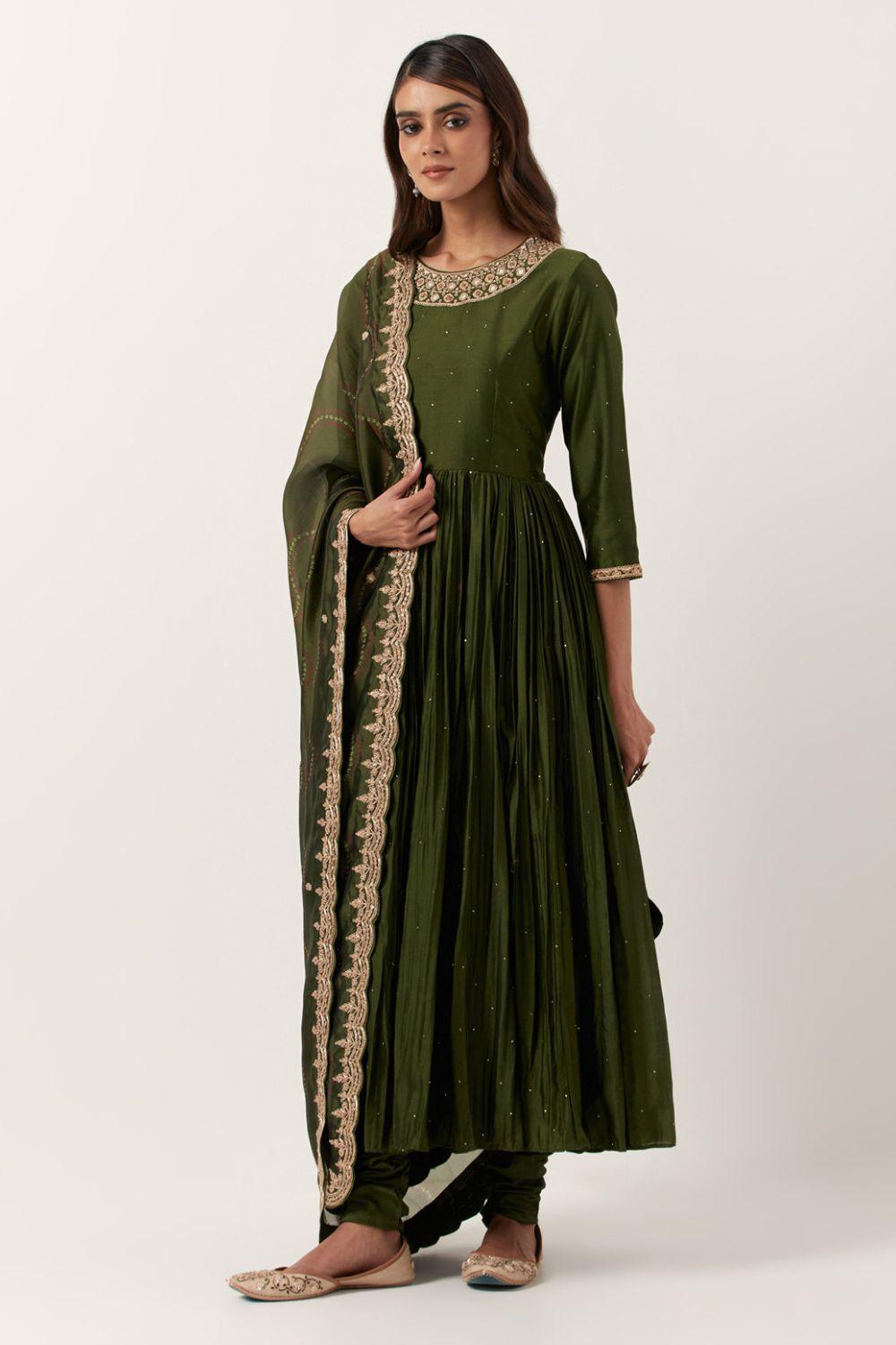 Pickle Green Classic Anarkali  Set