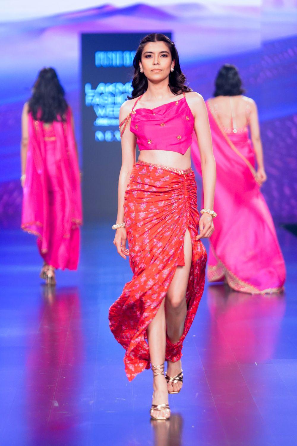 Surkh Laal Floral Draped Skirt and  Top