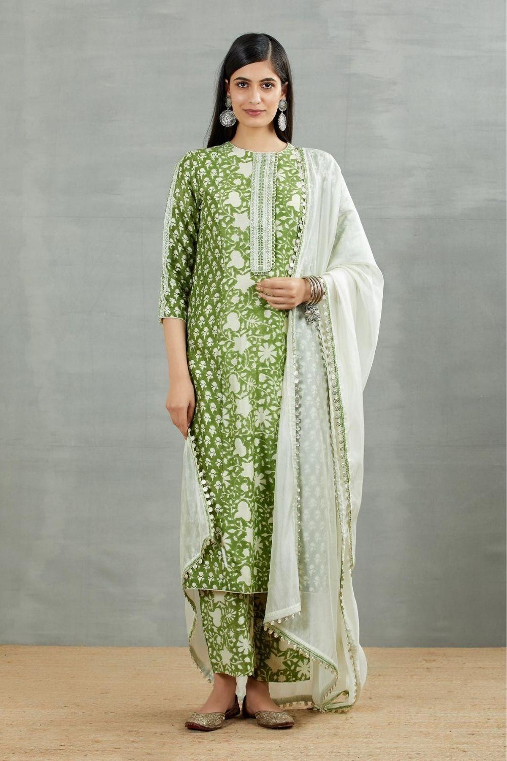 Olive Green Printed Kurta Set