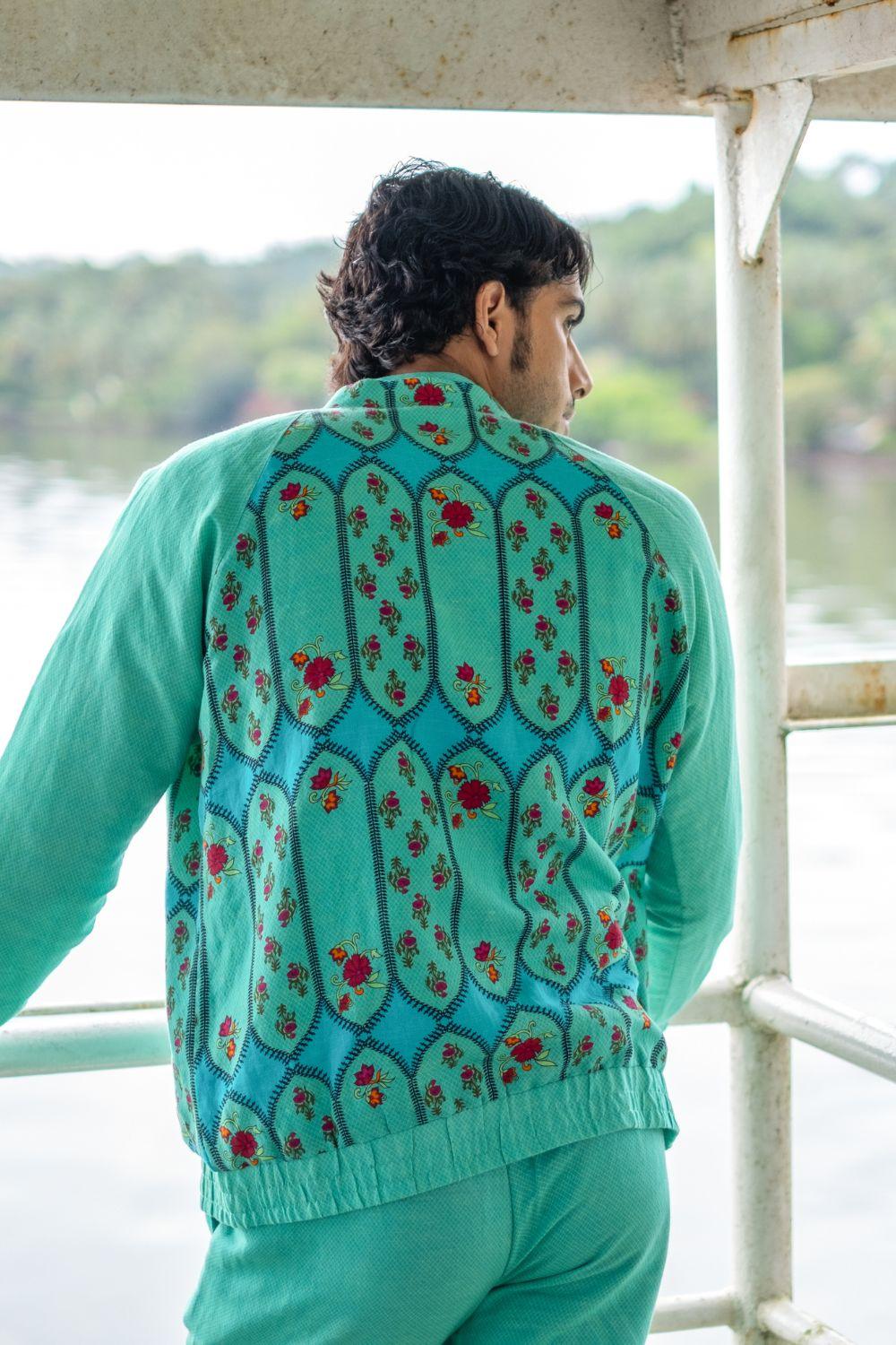 Turq Cotton Printed Jacket