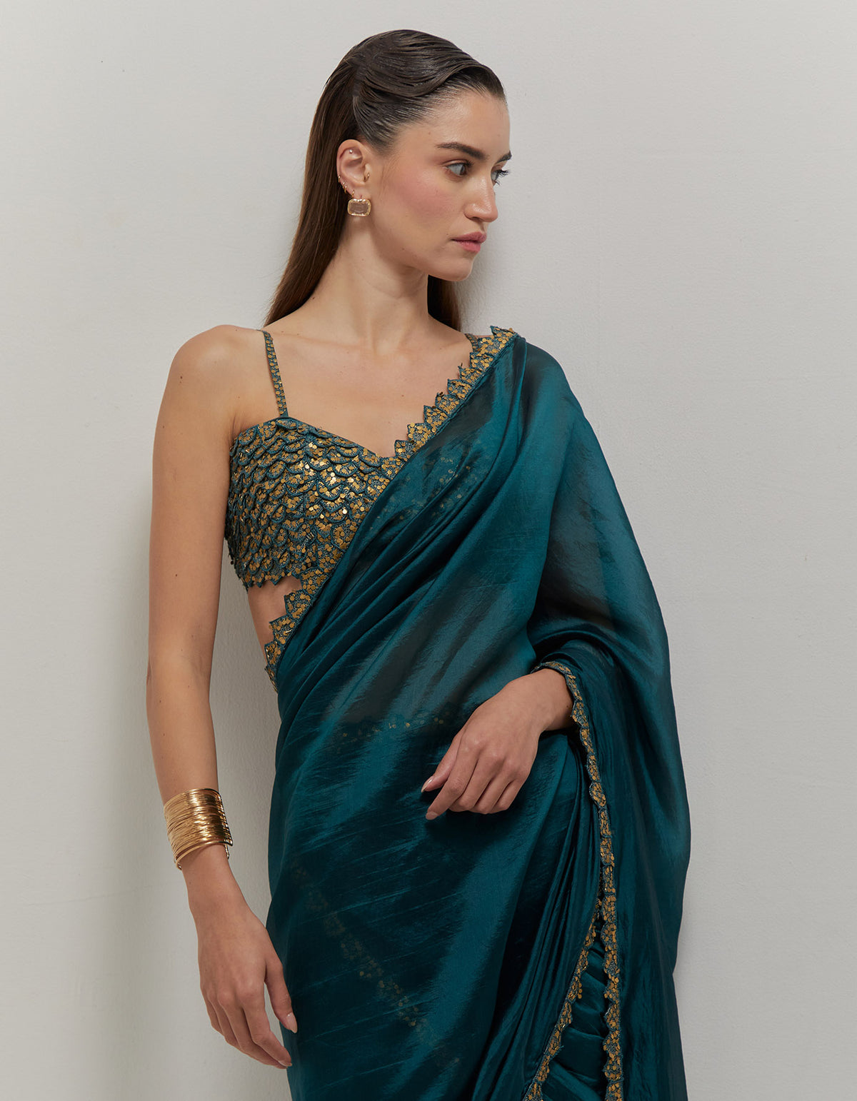 Teal Blue Gharara Saree Set
