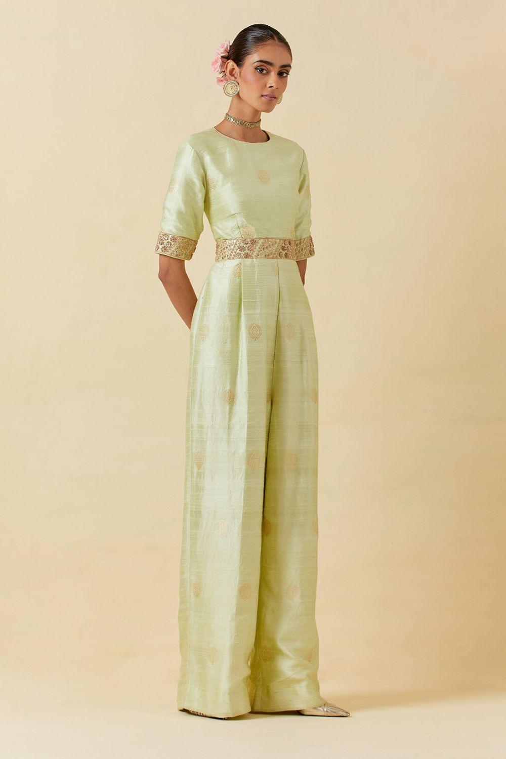 Mint Banarasi Silk Jumpsuit