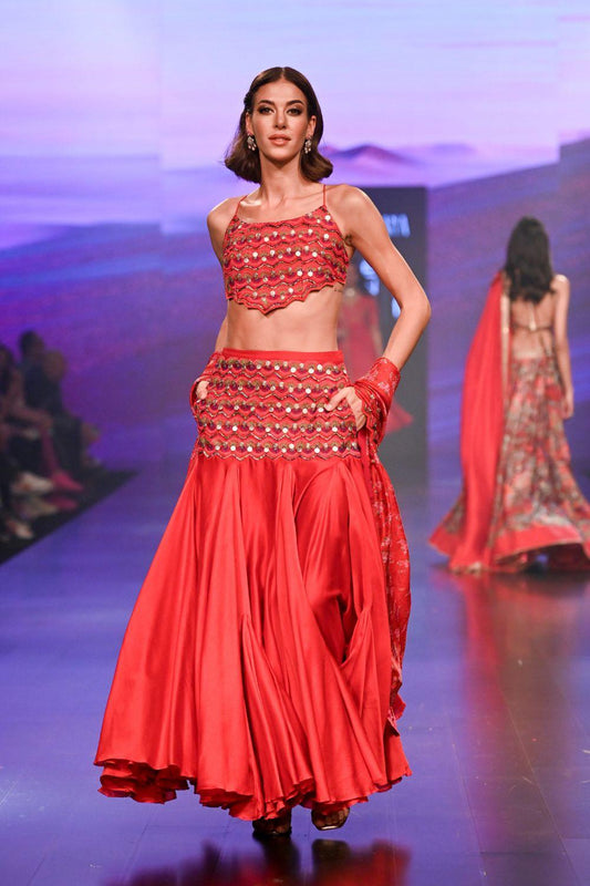 Surkh Laal Embroidered Skirt and Blouse Set