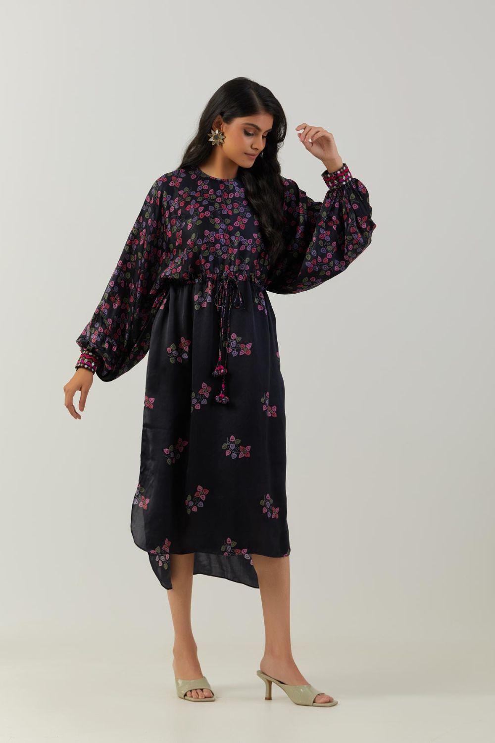 Black Printed String Tunic