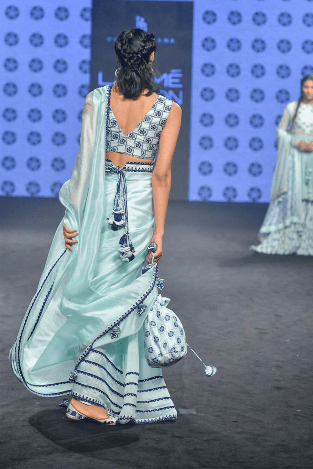 Powder Blue Saree Paired With Blouse