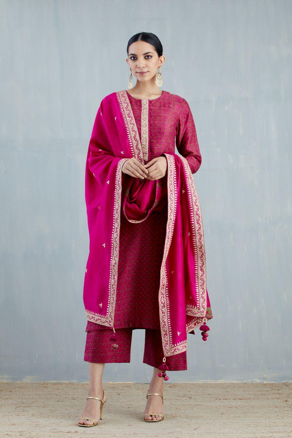 Cherry Red Silk Chanderi Kurta Set