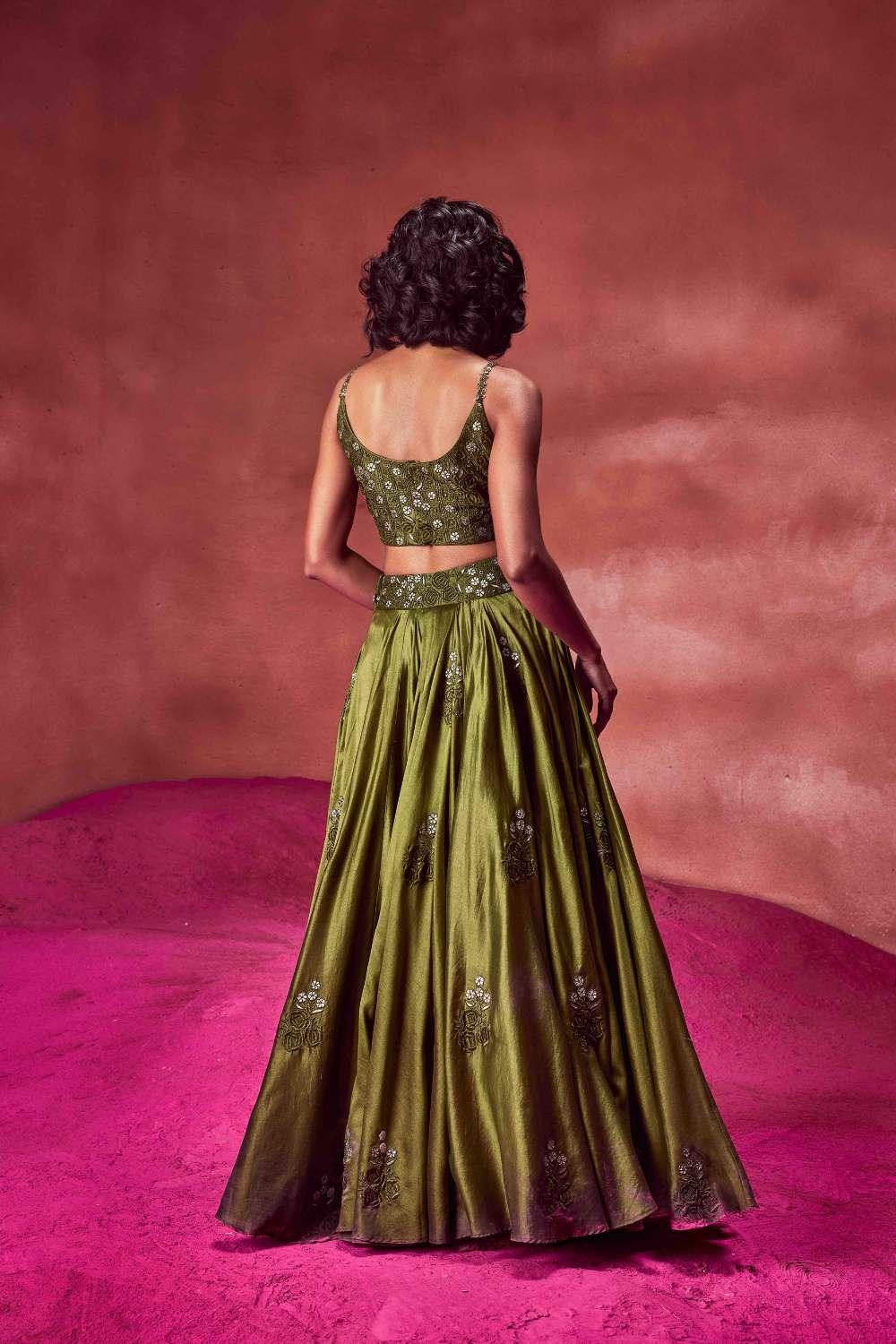 Olive Green Resham Work Lehenga  Set