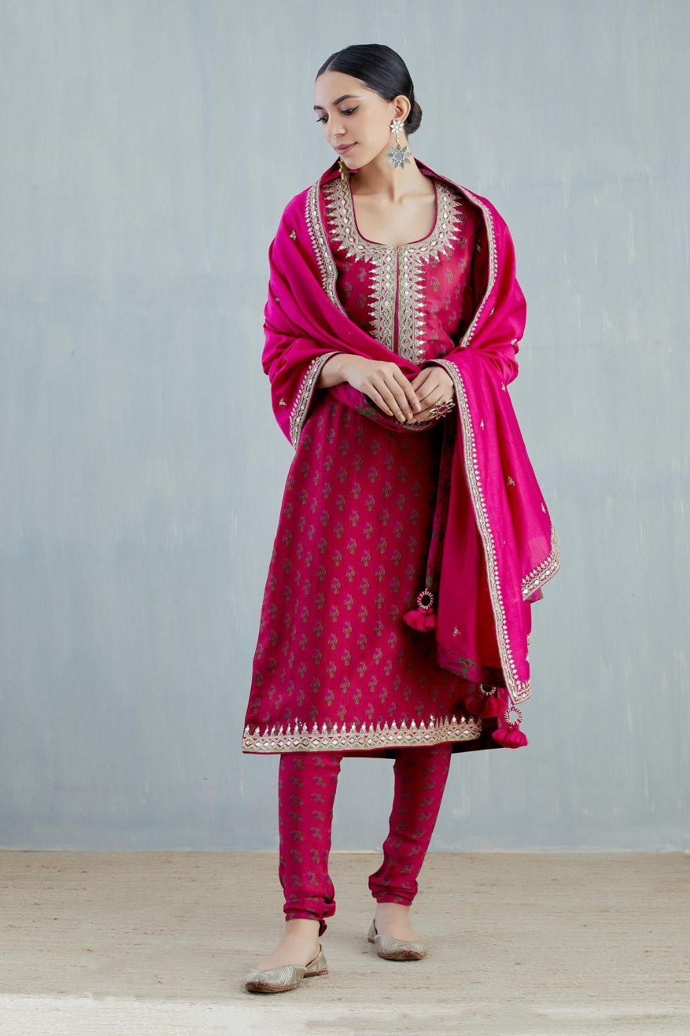 Cherry Red Silk Chanderi Kurta Set
