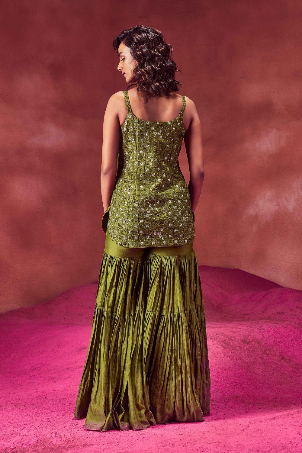 Olive Green Kurti With Gharara Set
