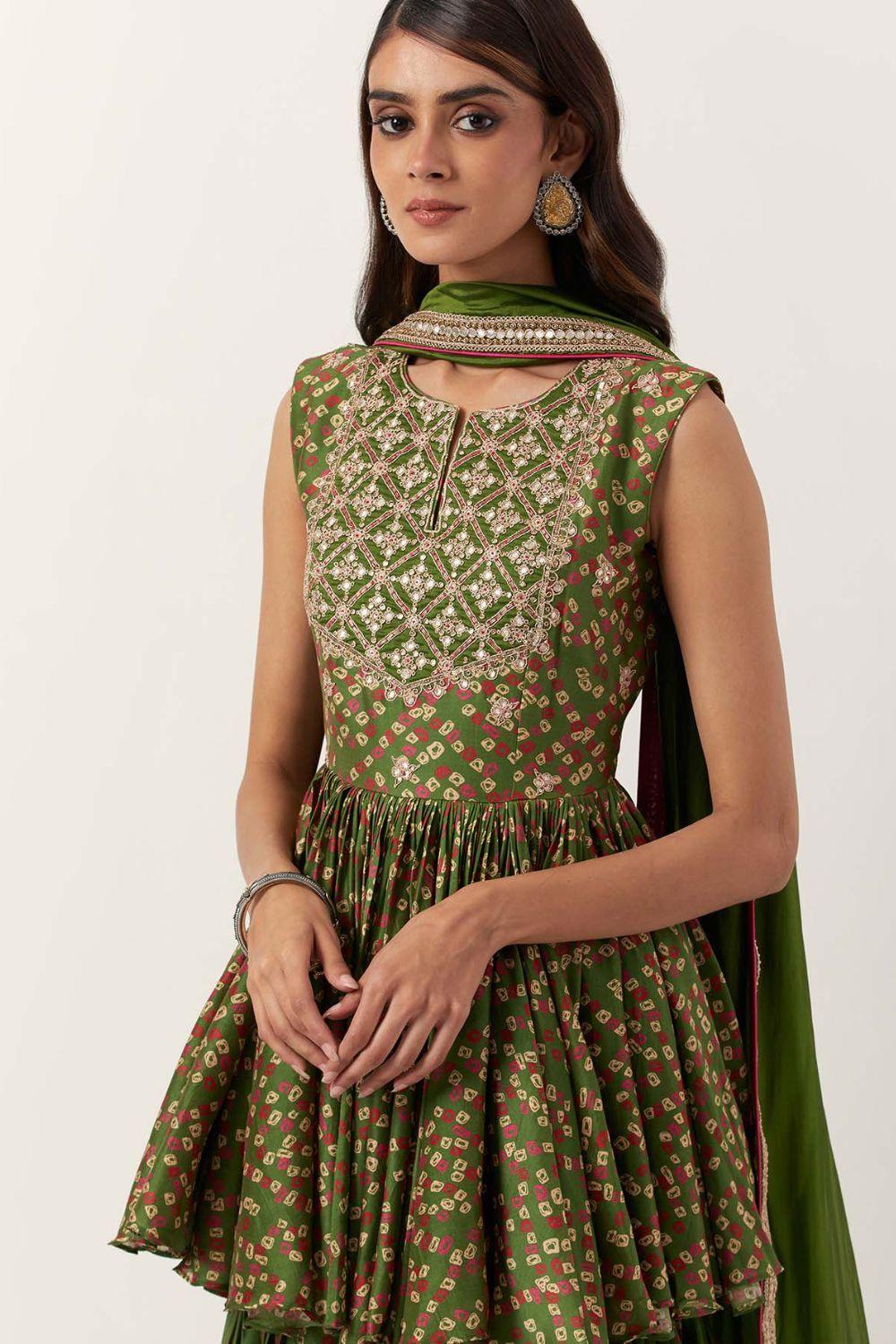 Pickle Green Bandhani Kedia Set