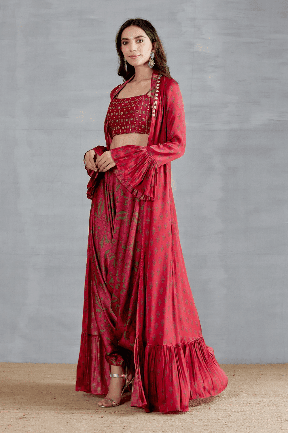 Resham Bralet Work With Cape N Dhoti Set