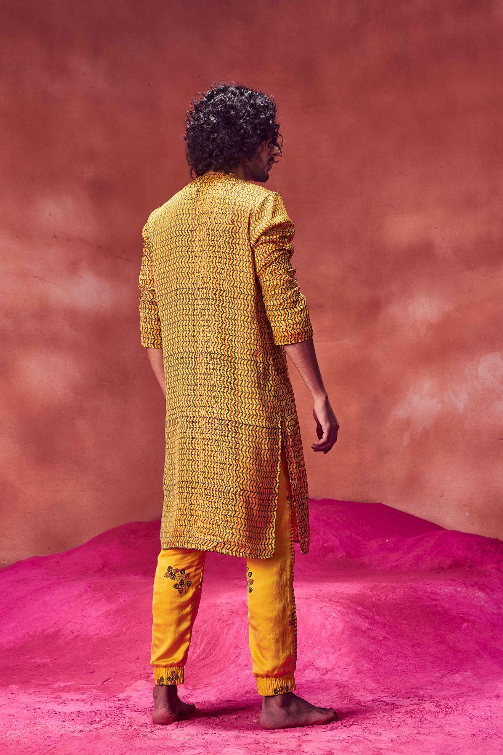 Yellow Printed Kurta With Joggers