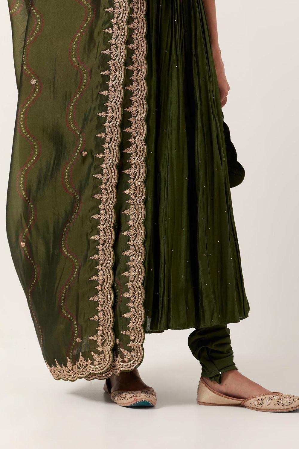 Pickle Green Classic Anarkali  Set