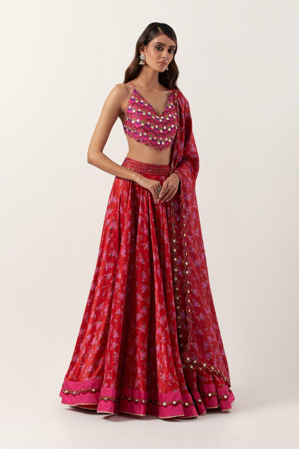 Surkh Laal Floral Lehenga  Set