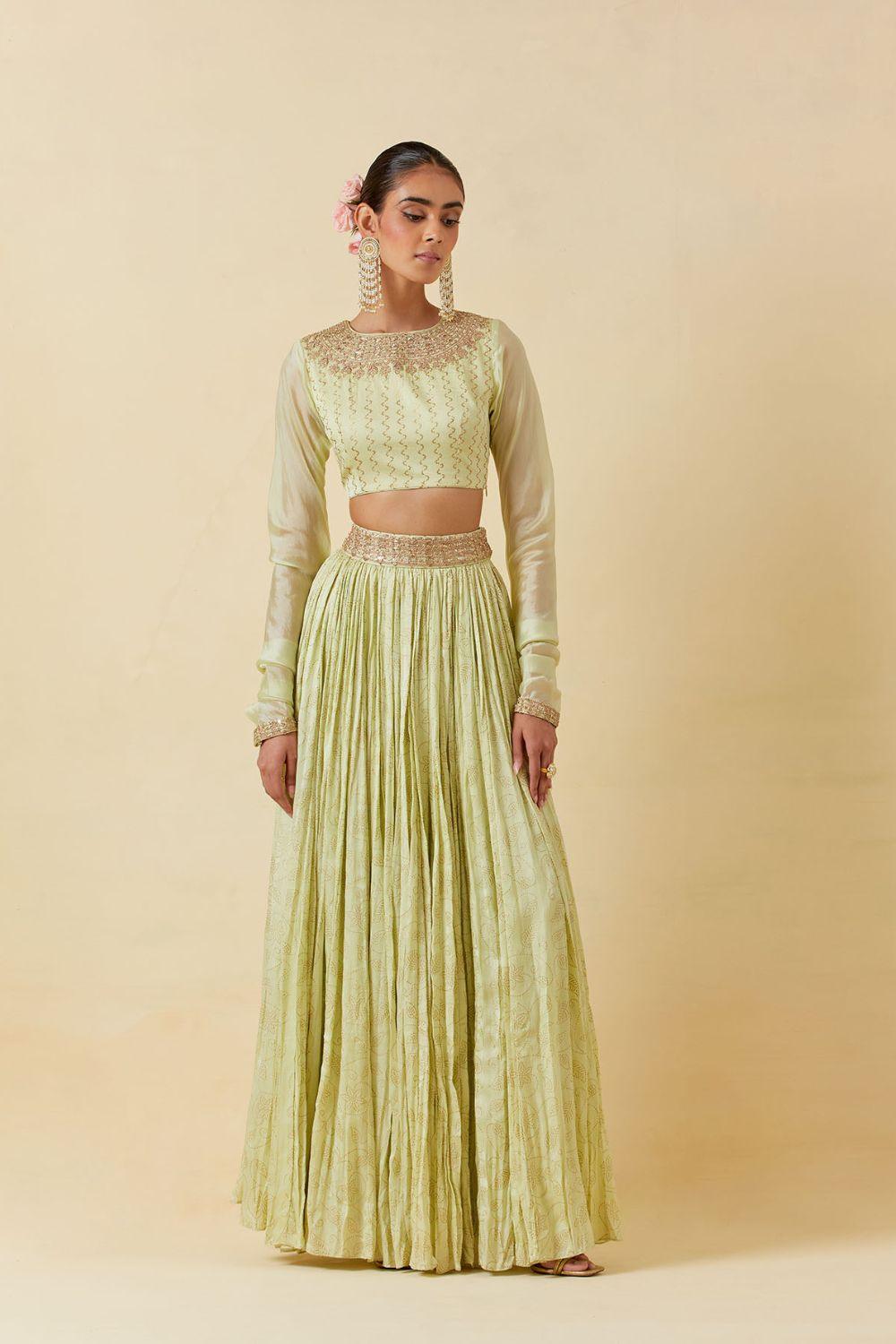 Mint Printed Top Paired With Skirt