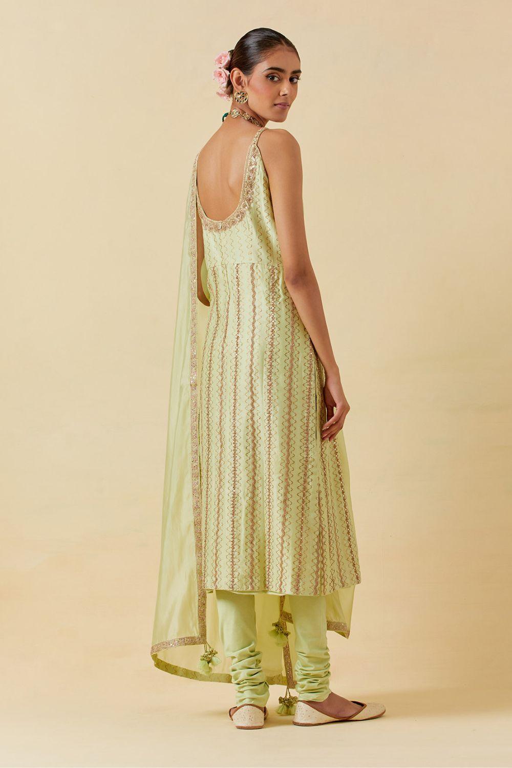 Mint Printed Kurta With Dupatta & Churidar