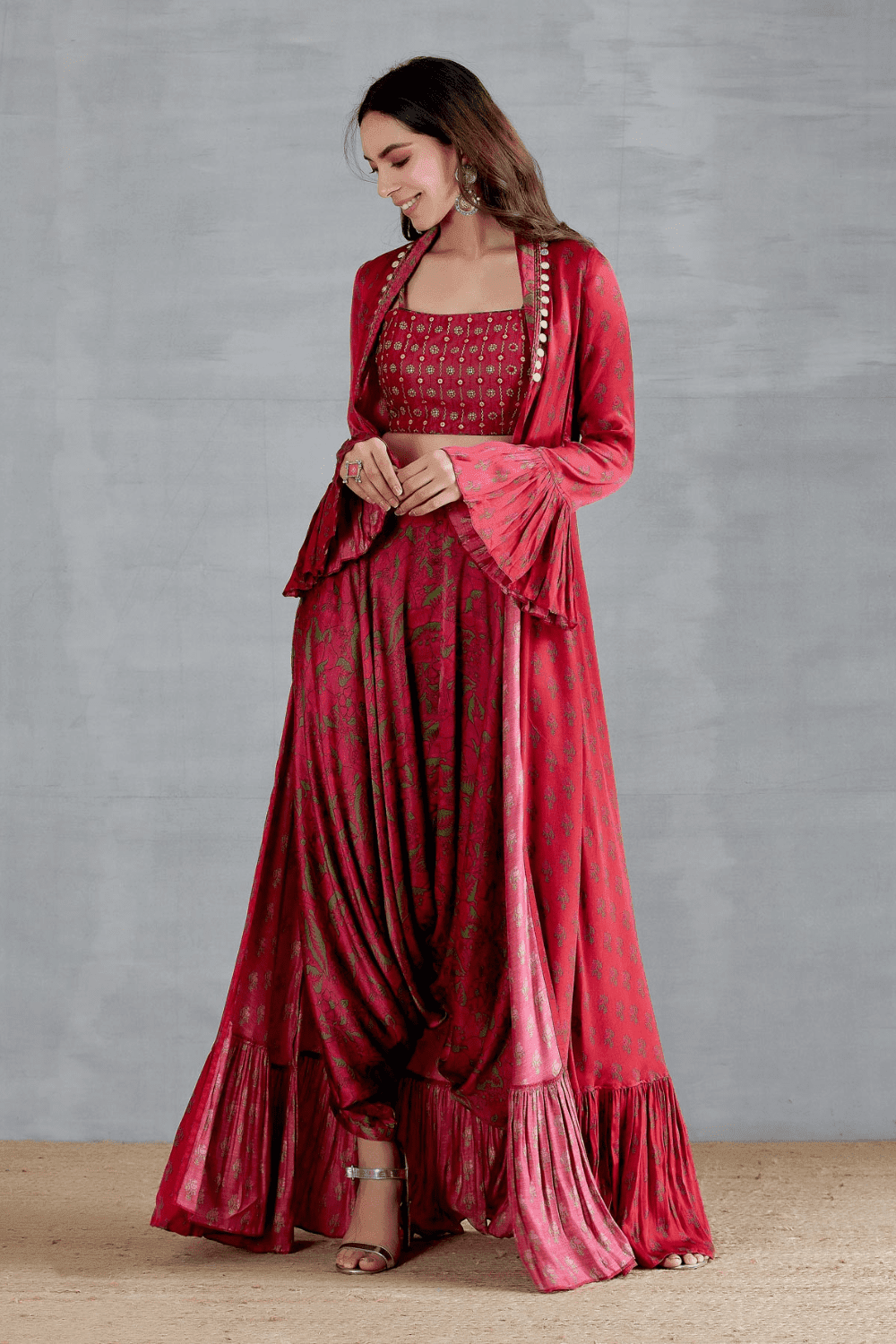 Resham Bralet Work With Cape N Dhoti Set