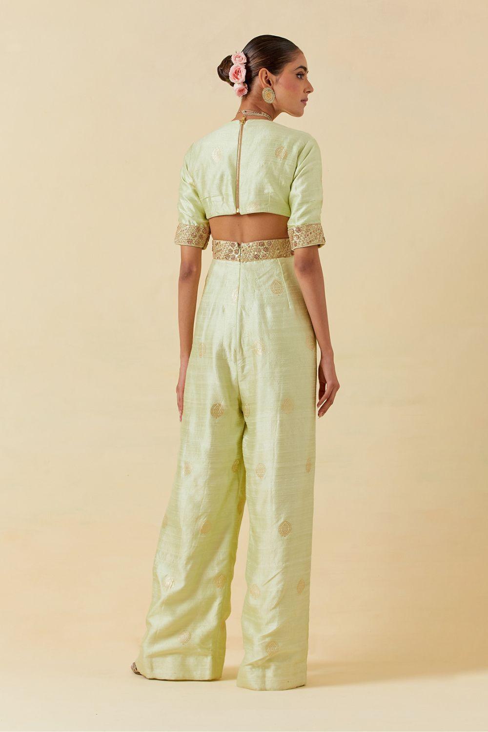 Mint Banarasi Silk Jumpsuit