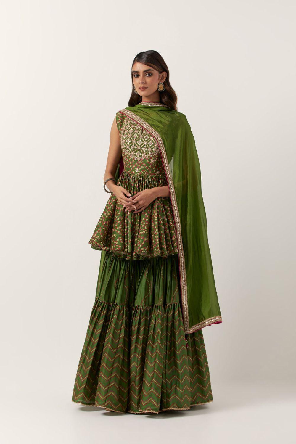 Pickle Green Bandhani Kedia Set