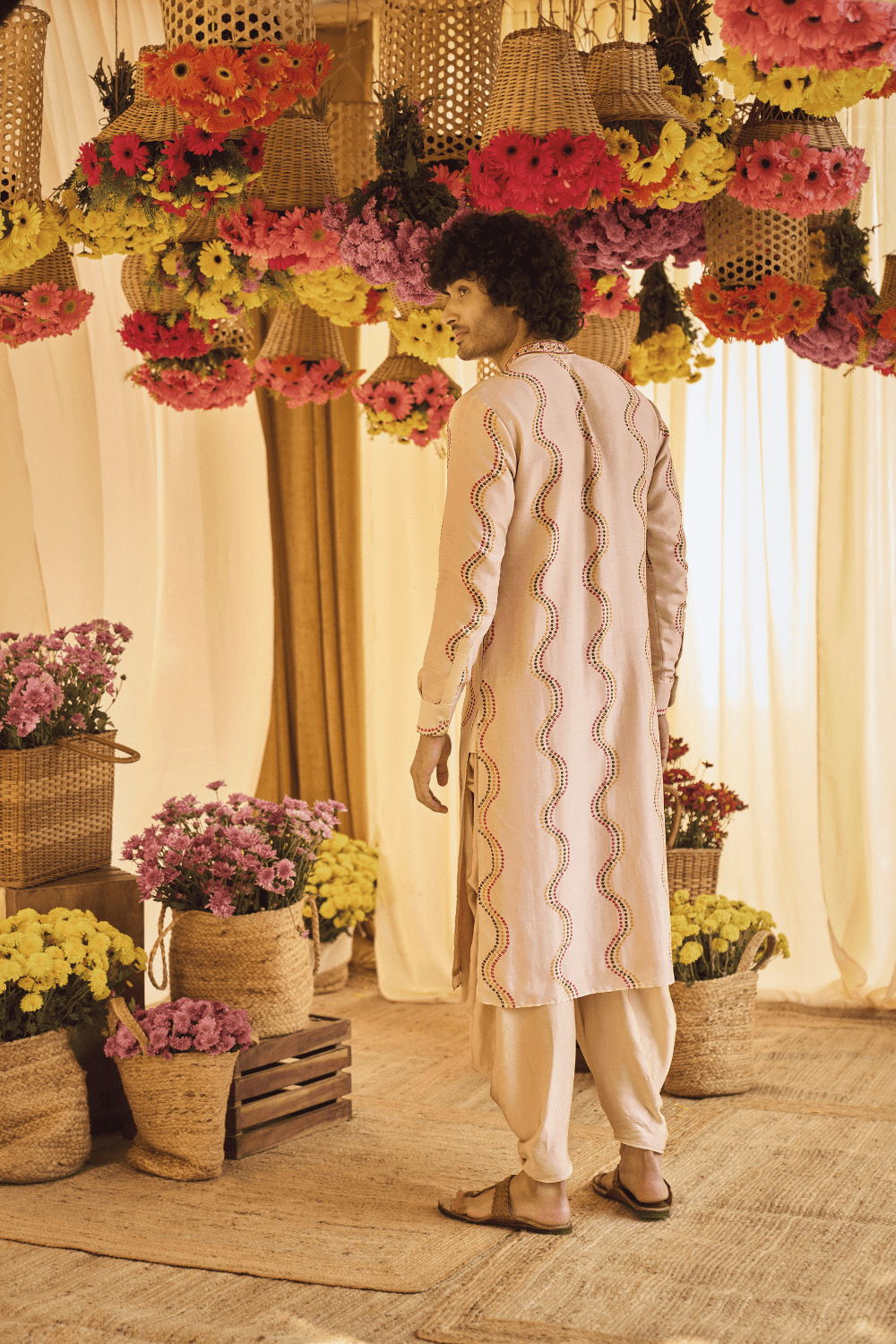 Blush Pink Resham Kurta With Cowl Pants Set