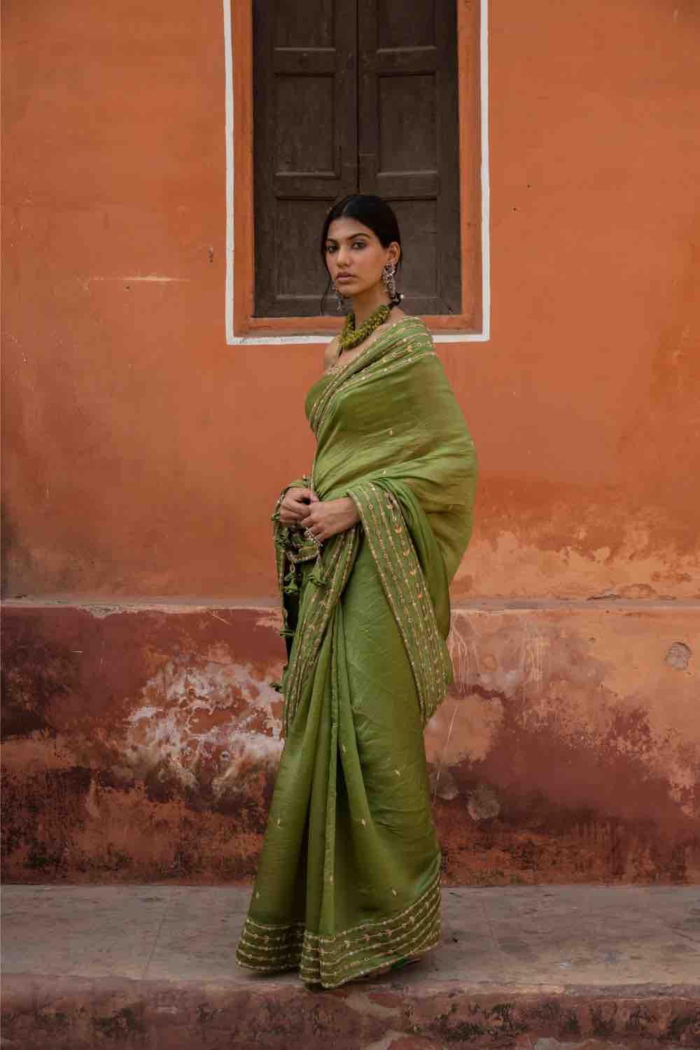 Dark Green Organza Silk Saree