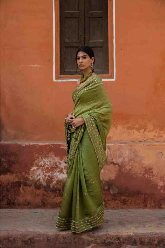 Dark Green Organza Silk Saree
