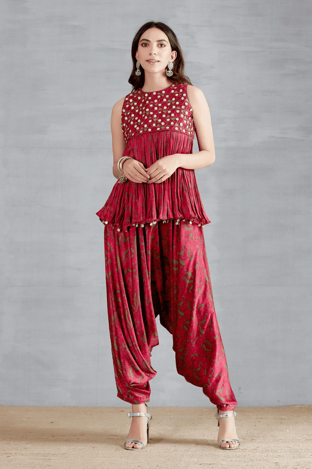 Resham Coin Yoke Peplum With Dhoti Pant