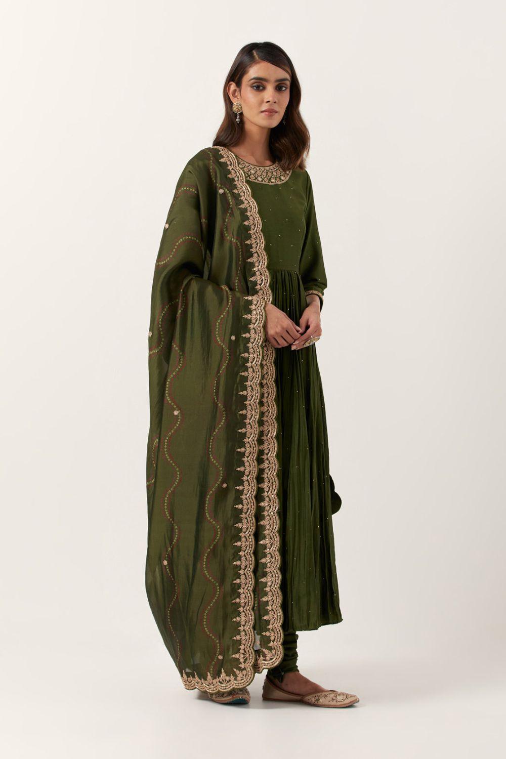 Pickle Green Classic Anarkali  Set