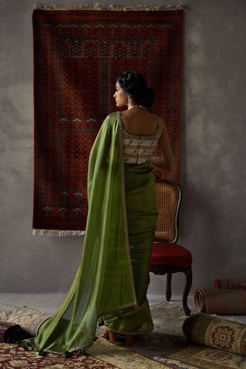 Olive Green Organza Silk Saree