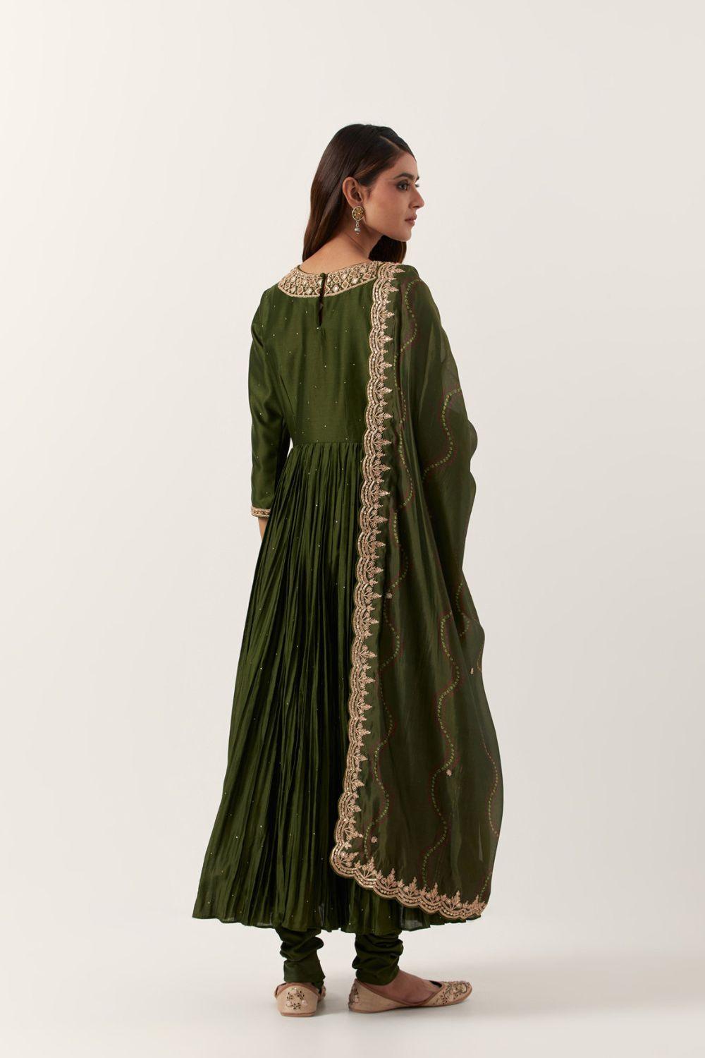 Pickle Green Classic Anarkali  Set