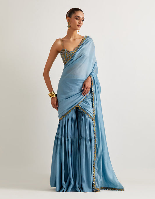 Mist Blue Gharara Saree Set