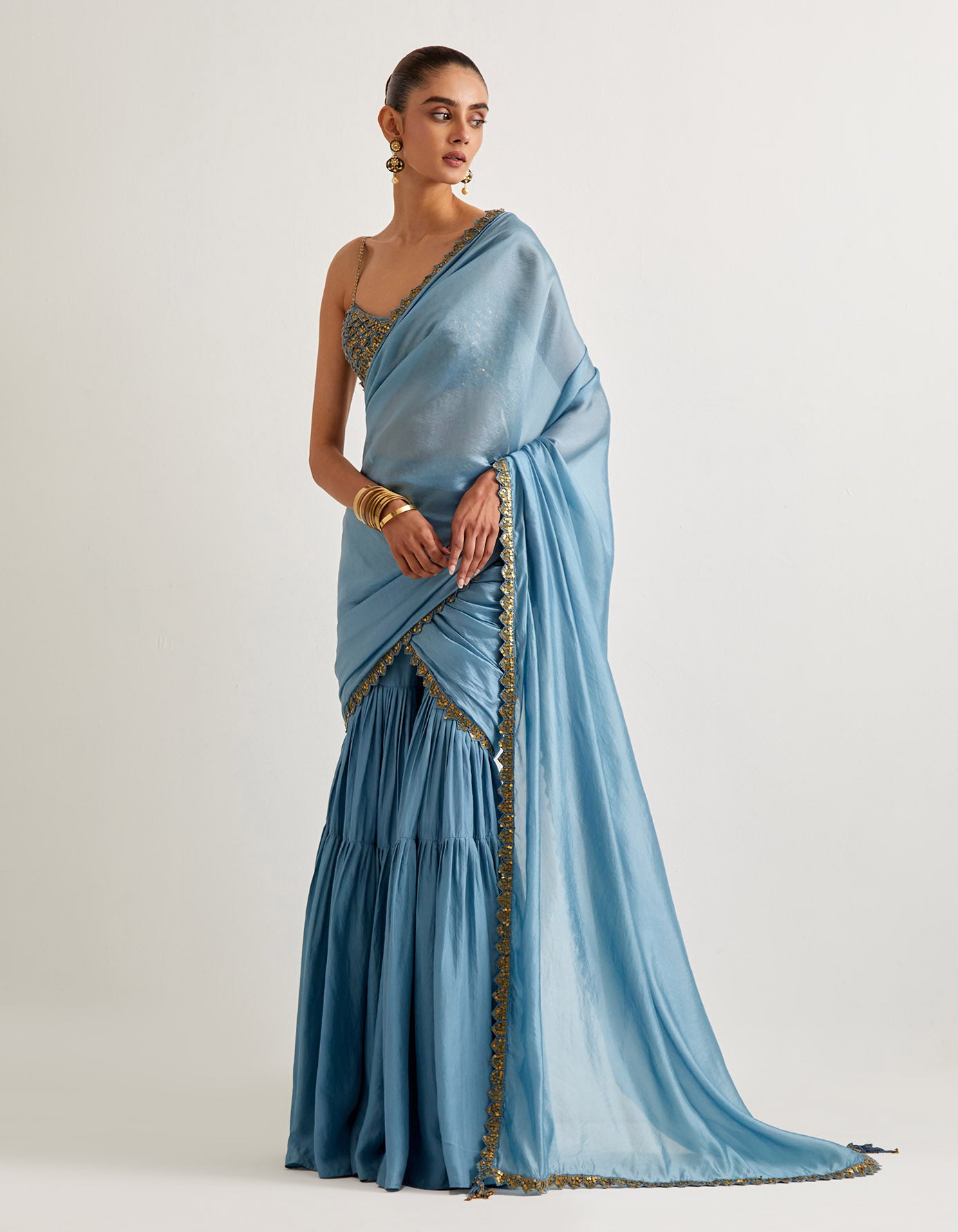 Mist Blue Gharara Saree Set