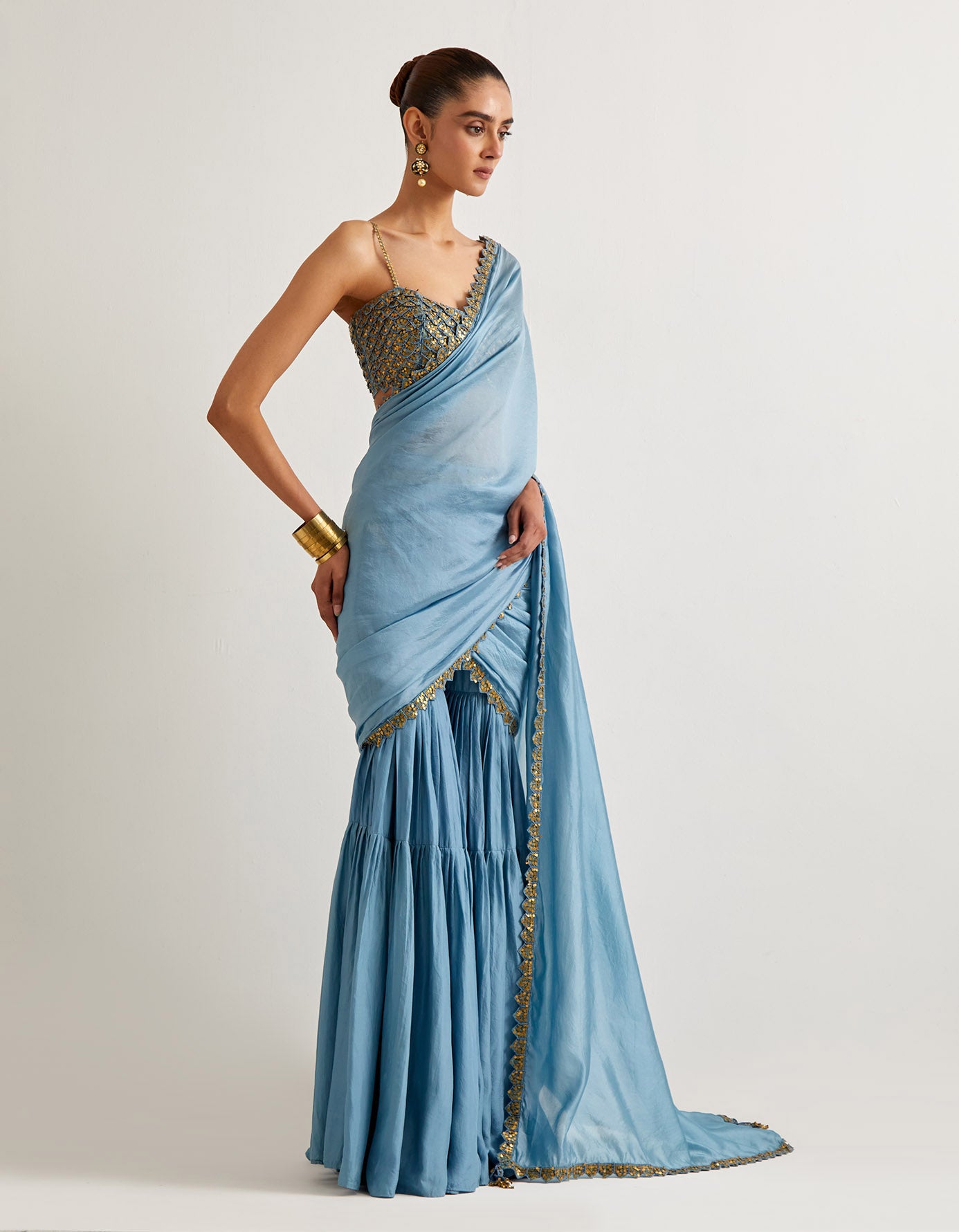 Mist Blue Gharara Saree Set