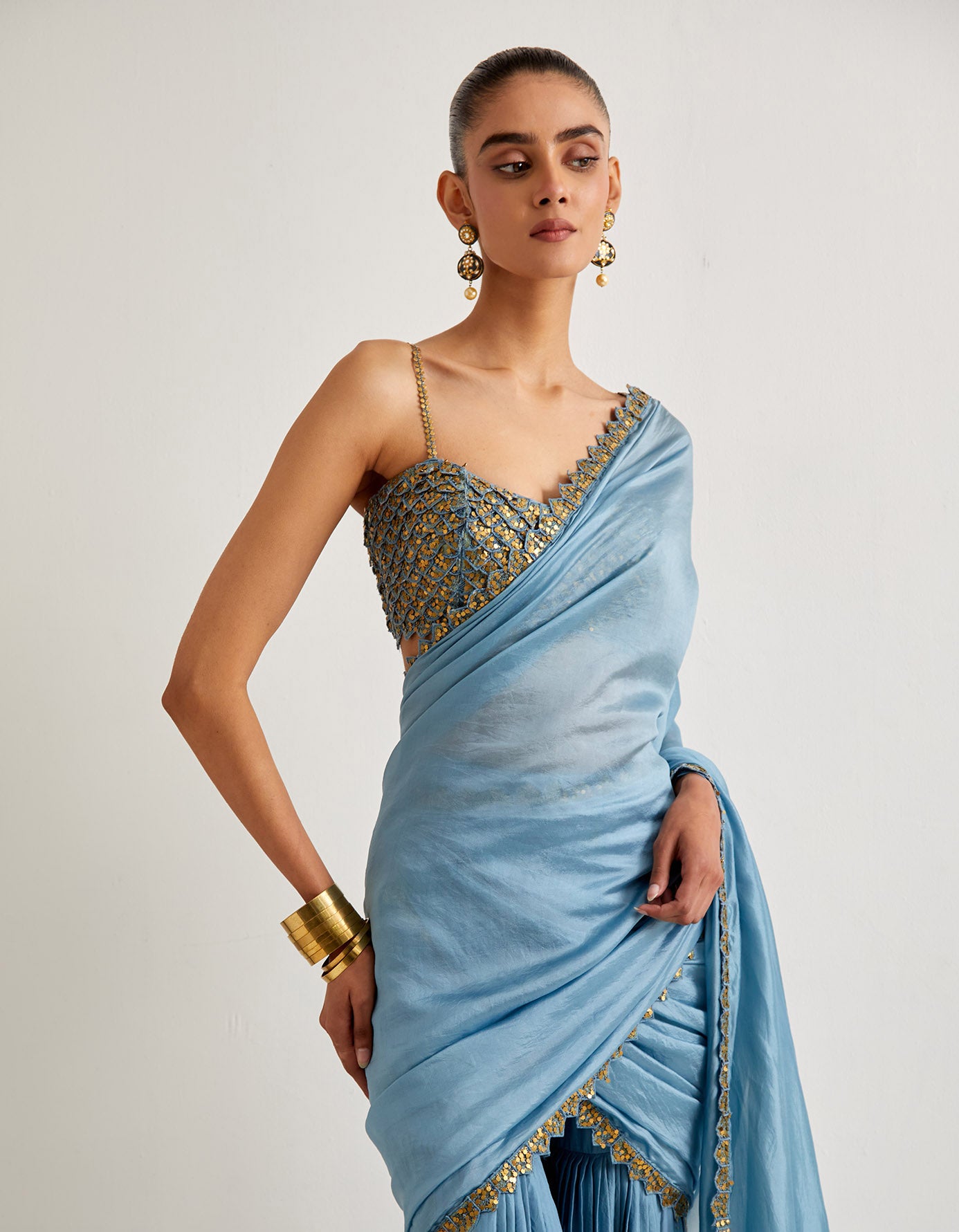 Mist Blue Gharara Saree Set
