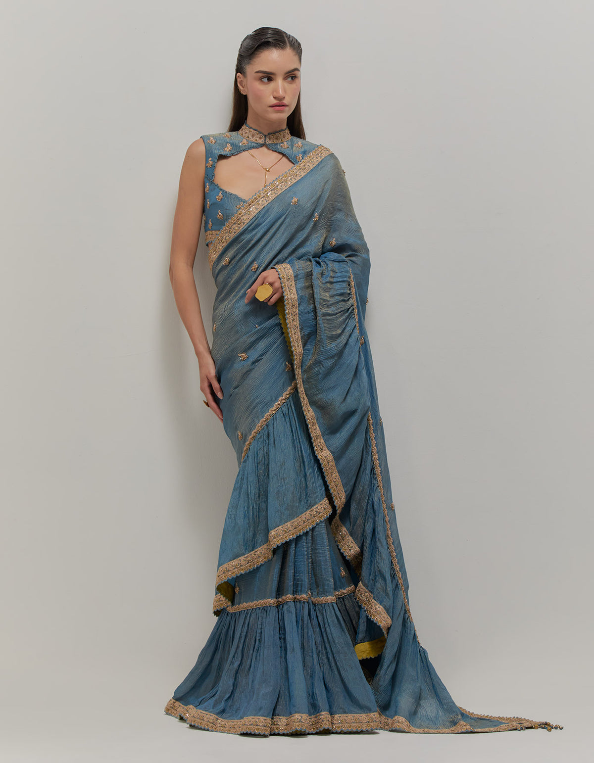 Mist Blue Ruffle Saree Set