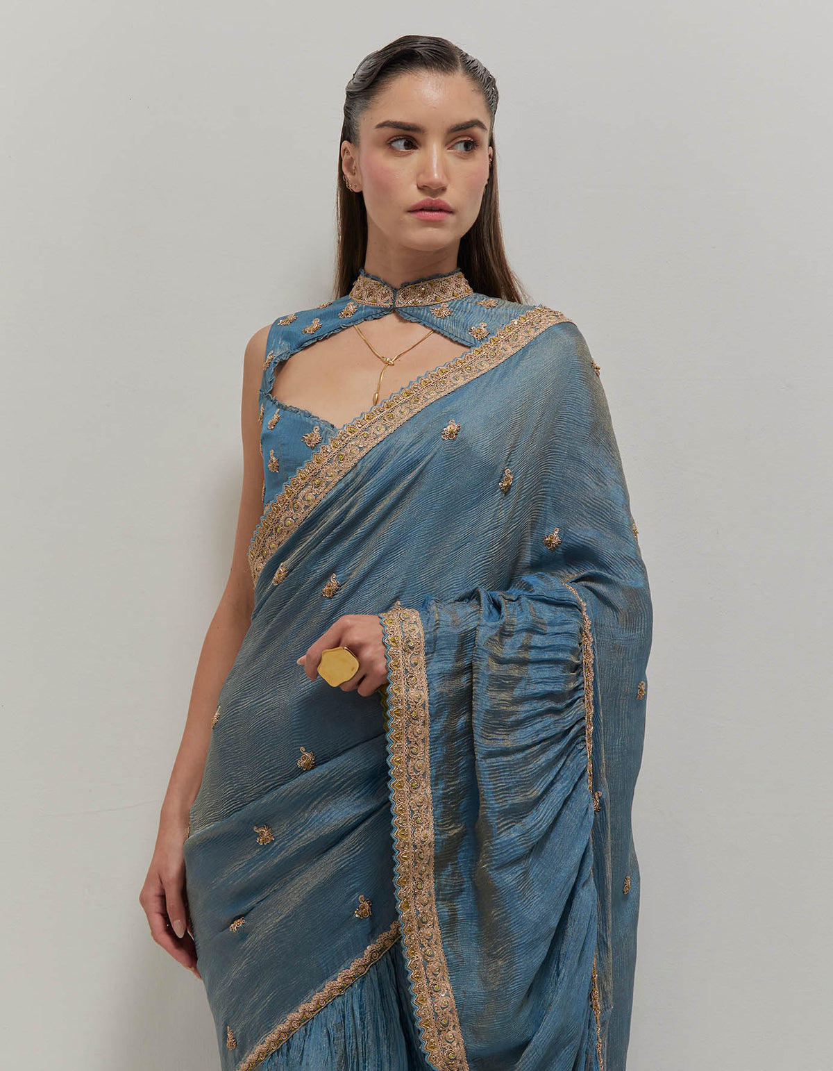 Mist Blue Ruffle Saree Set