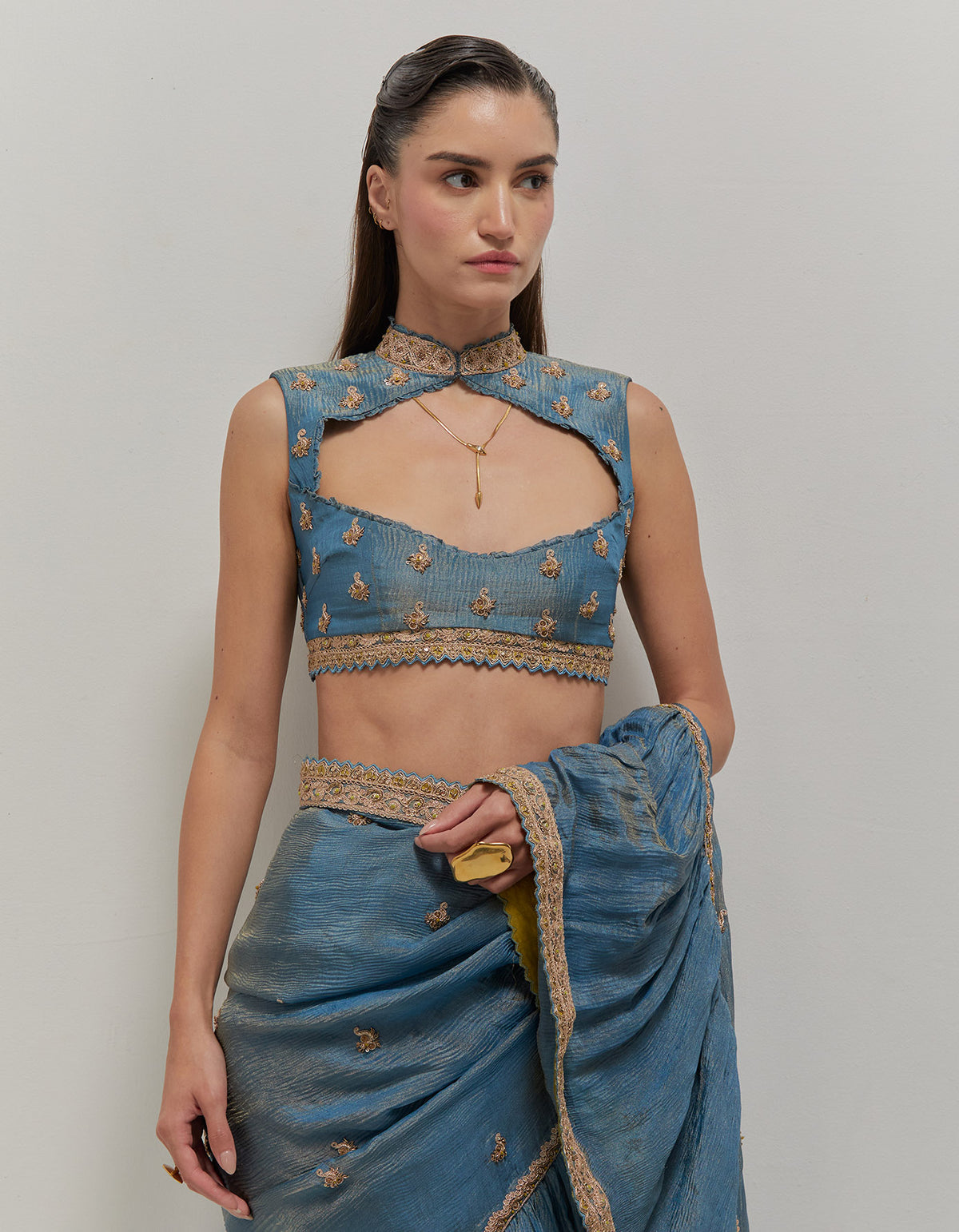 Mist Blue Ruffle Saree Set